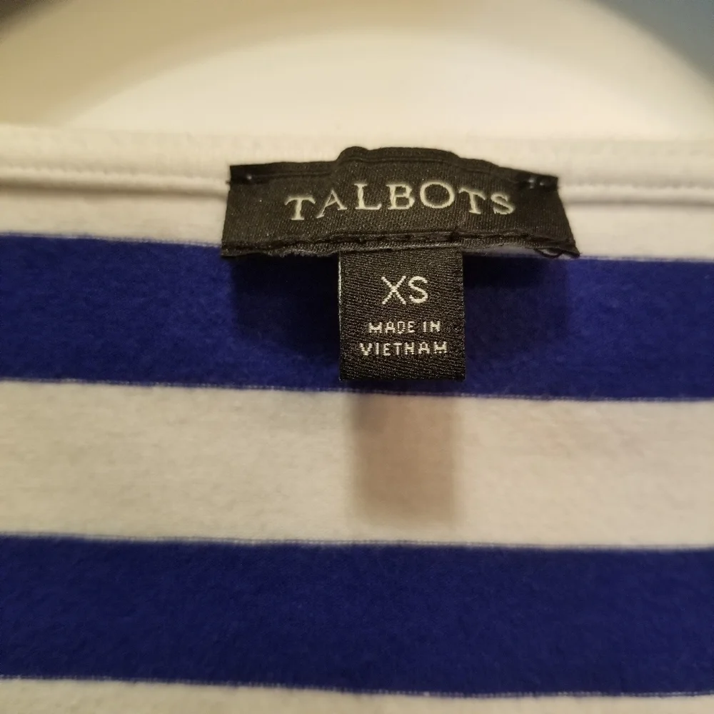 Talbots Blue White Nautical Striped Pearl Beaded Top XS - Picture 7 of 10